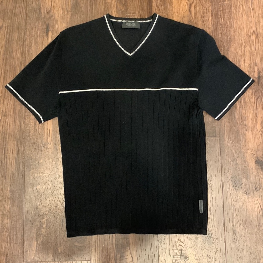 Vintage 90s Versace Classic V2 Greek Pattern T-Shirt-Stretchy